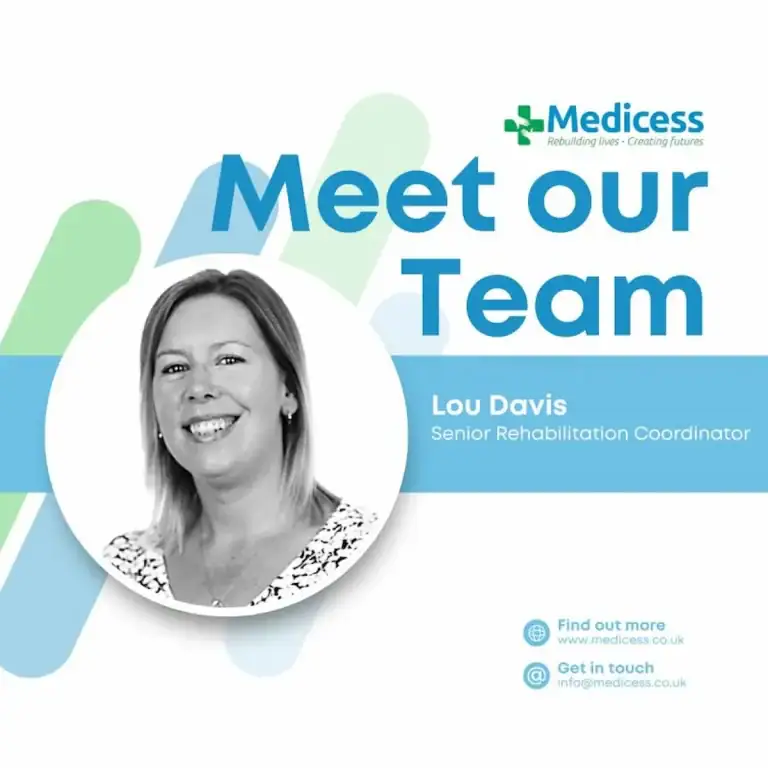 Meet the Team graphic featuring Lou Davis, Senior Rehabilitation Coordinator at Medicess.