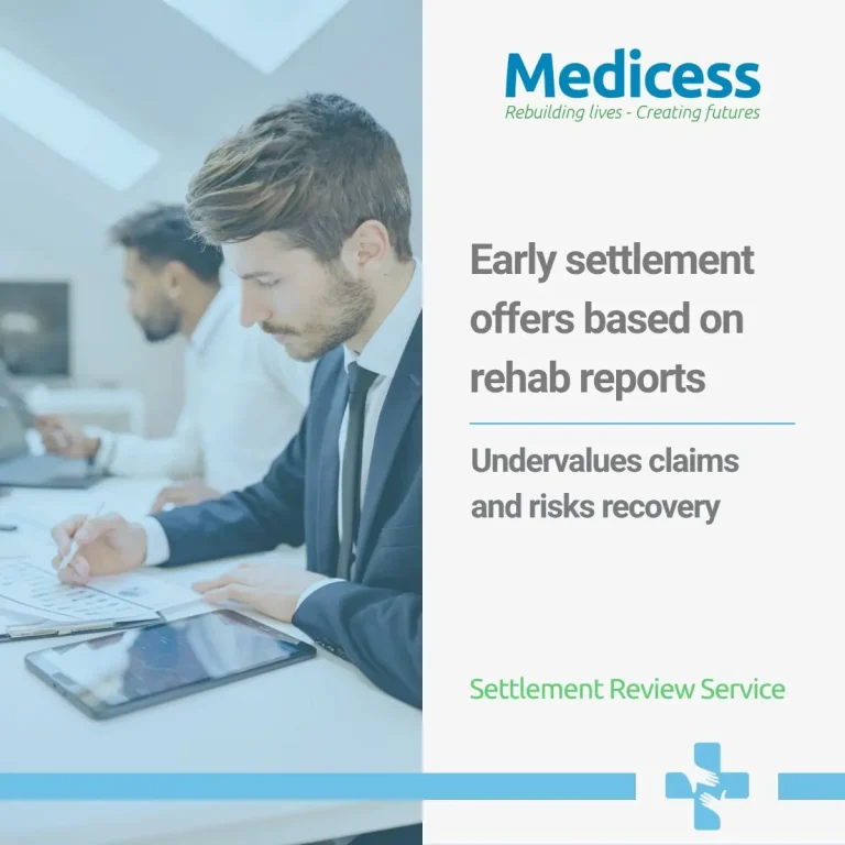 Professional reviewing documents, illustrating concerns about early settlement offers based on rehabilitation reports.