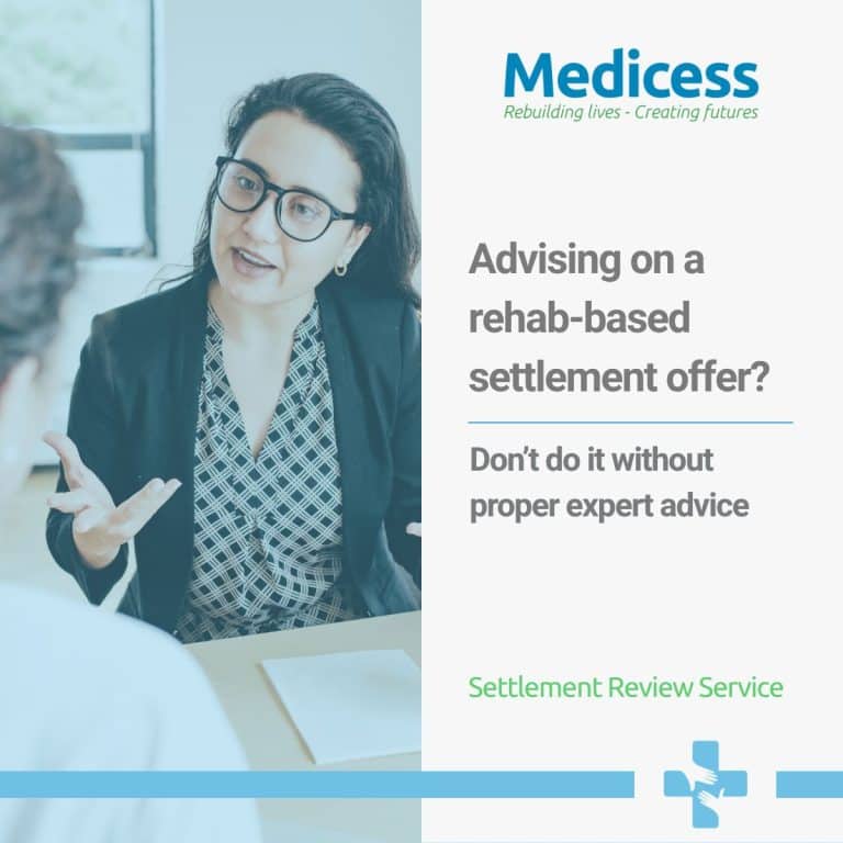 Professional discussing a rehabilitation-based settlement offer.